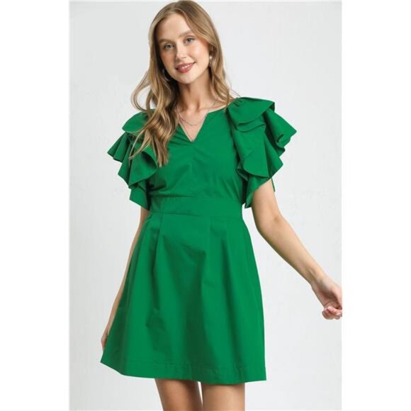 NWT Umgee Double Ruffle Sleeve Fit‎ and Flare Dress - Picture 1 of 3